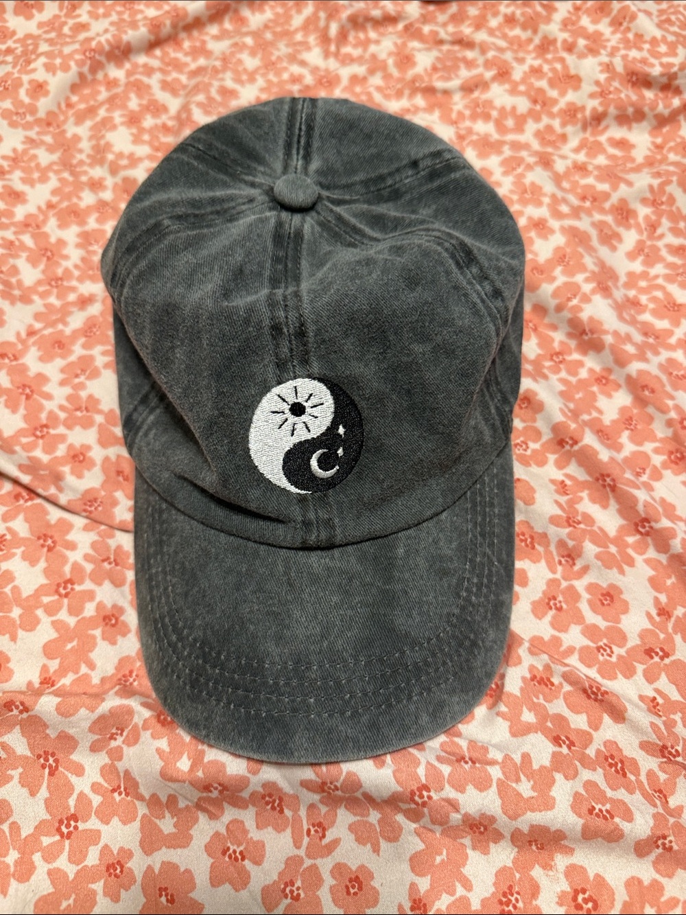 Sun & Moon Embroidered Baseball Cap - Washed Gray